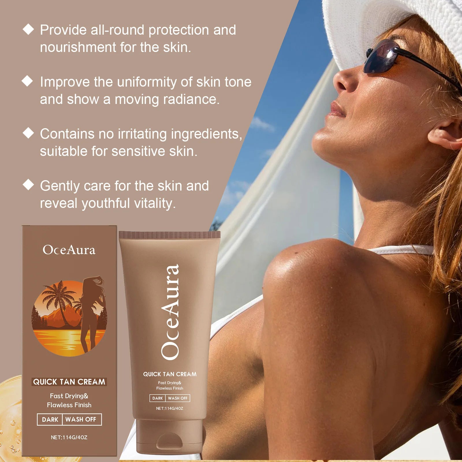 Body Self Tanning Cream Natural Bronzing Self Tanning Lotion with Moisturizing & Nourishing Oils Healthy Glow Sunless Tanner Oasis Select