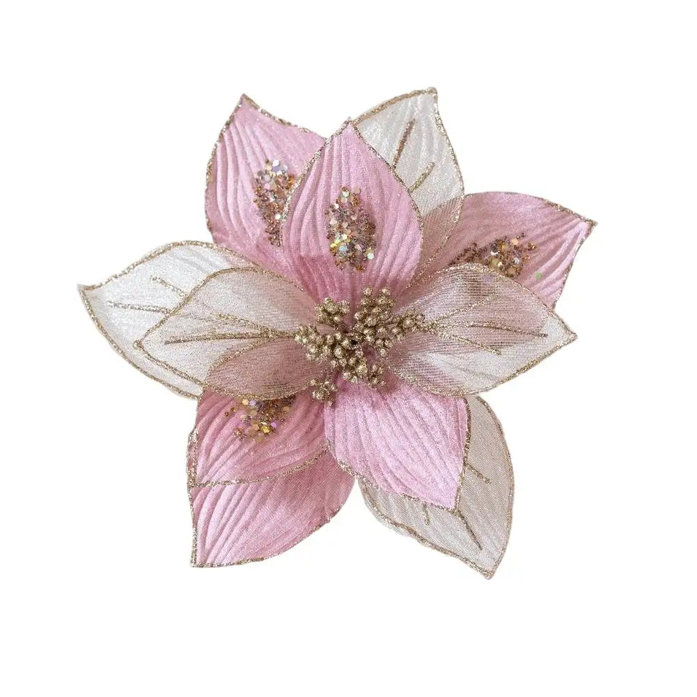 Christmas Tree Artificial Glitter Magnolia Flowers Flexible Stems Polyester Flowers Wreaths Garlands Home Party Decor 24cm Oasis Select Pink China Mainland