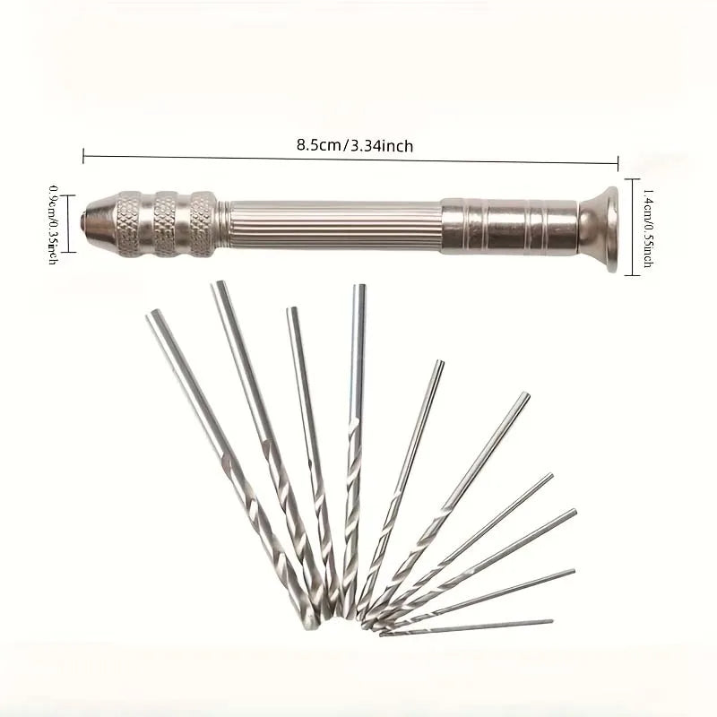 11pcs Micro Hand Drill Kit - 0.8-3.2mm Rotary Tool for Wood/Rubber/Model Drilling, Watch Repair Hand Tools Oasis Select 11pcs Set
