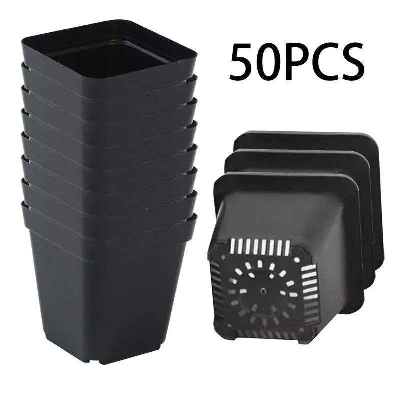 50pcs Starter Pots Plant Nursery Pots Seed Starting Pots Plastic Flower Plant Container Seedling Cups Square Black Seedling Pots Oasis Select