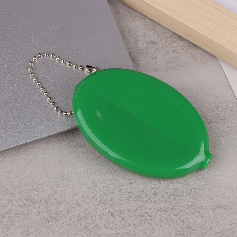 Small Oval Coin Purse Mini Earrings Rings Storage Box With Chain Solid Color PVC Fashion Portable Bag Pendant Oasis Select Green