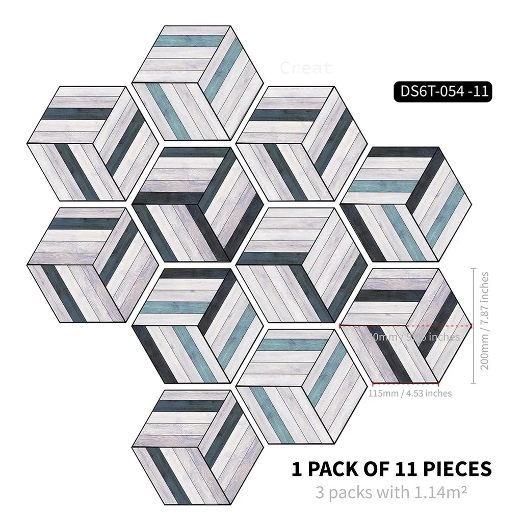Marble wood grain self-adhesive hexagonal floor stickers waterproof home decoration hexagonal art Mosaic floor stickers Oasis Select DB-6T11P-054-CM 20cm x 23cm 11pcs