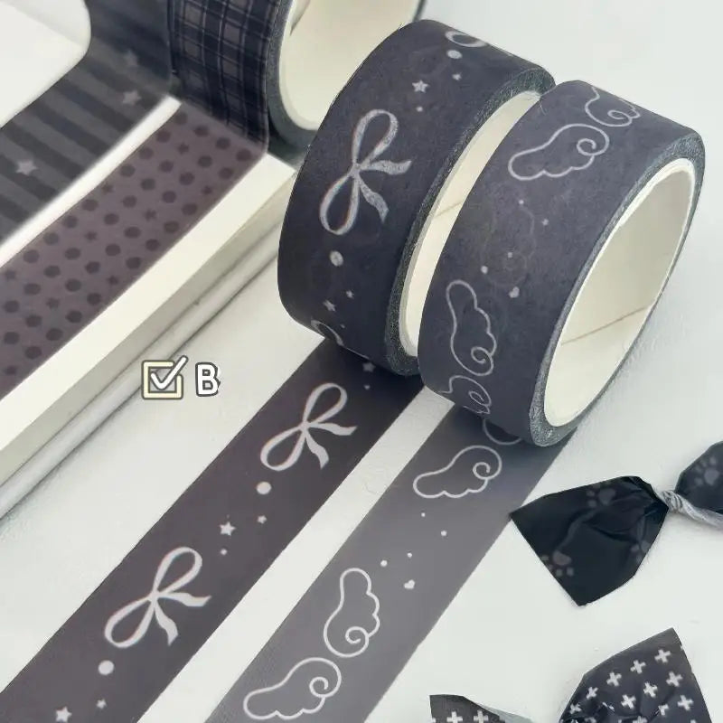 2/3Pcs INS Style Decorative Tape Set Wing Bow Grid Pattern Cute Adhesive Tapes for DIY Scrapbooking Journaling Craft Projects Oasis Select D