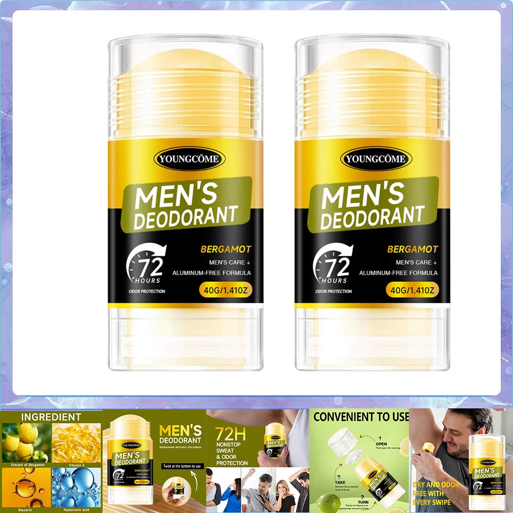 Men Sandalwood Deodorant Stick Anti Sweating Keep Drying Lasting Fragrance Remove Armpit Odor Underarm Refresh Sticks 1/2/4set Oasis Select 40G 2PCS