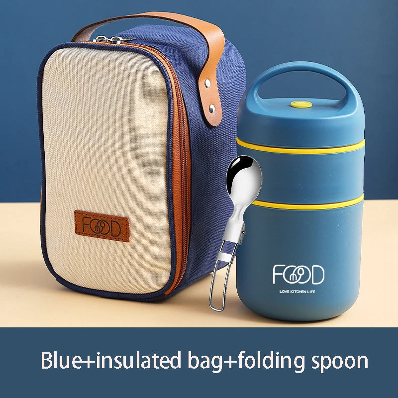 Compact Thermal Lunch Box With Insulated bag and spoon - Stainless Steel Soup Cup with Insulated Design, for Office, School Oasis Select Blue