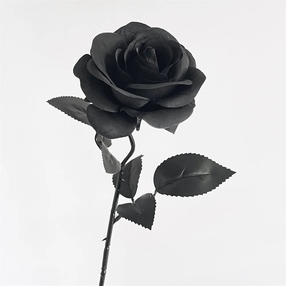 Halloween Black Artificial Rose Flowers Dark Horror Gothic Black Simulated Flower Bouquet for Home Wedding Party Halloween Decor Oasis Select Black 2