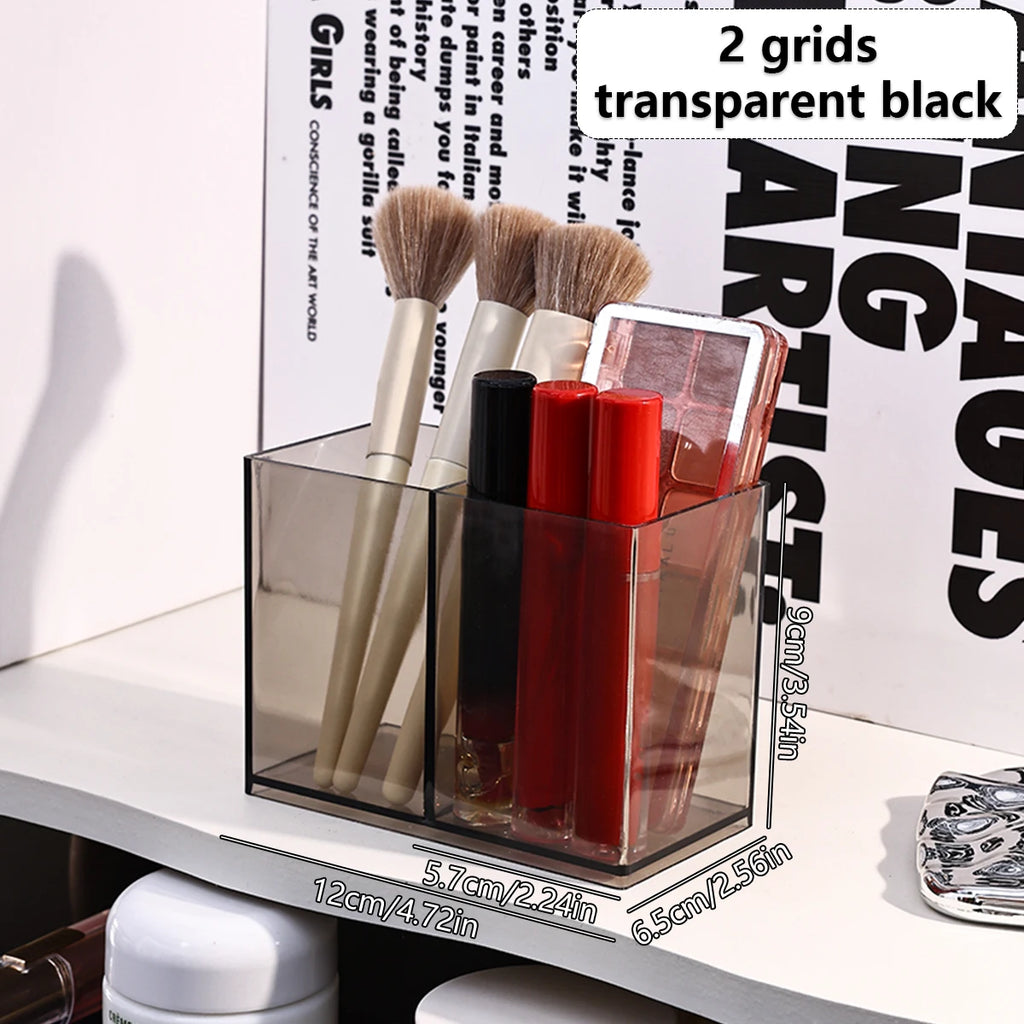 1pc Desktop Acrylic Transparent Makeup Brush Storage Box Organizer Portable Lipstick Makeup Brush Makeup Pen Holder Storage Box Oasis Select transparent black 2