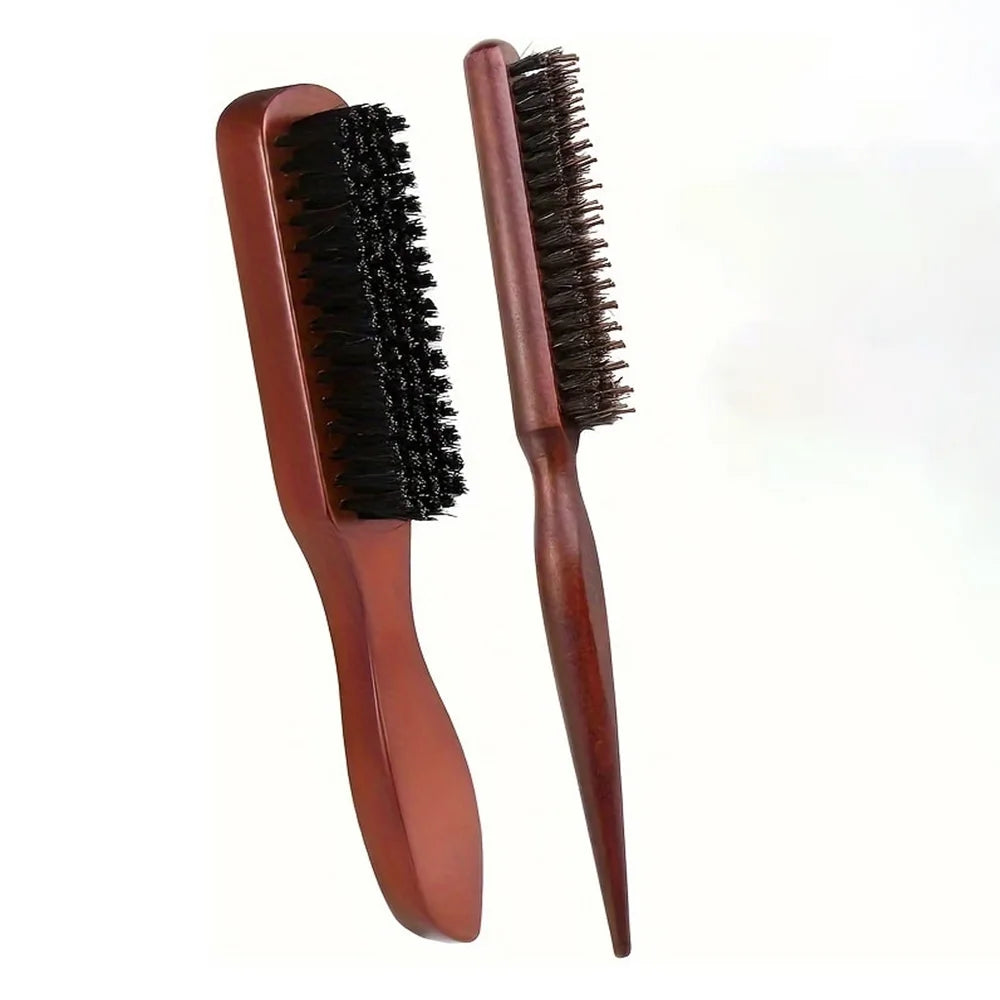 2 Piece Wooden Hair Brush Set Boar Bristle Brush for Detangling Smoothing Styling All Hair Types Daily Hair Care Routine Oasis Select TZ-sz65-sz62-2PCS