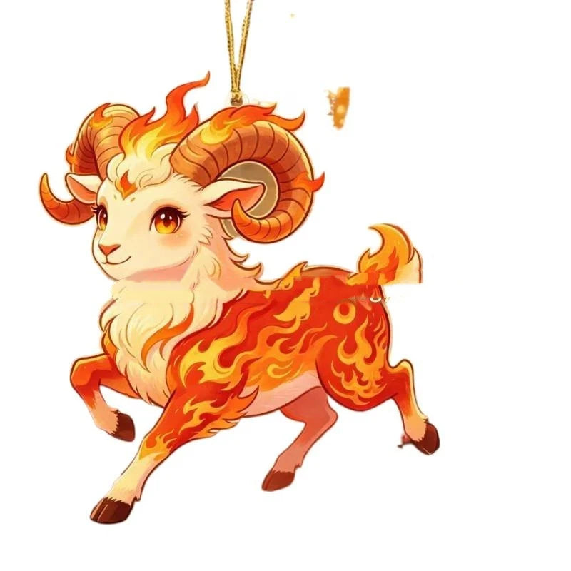 Acrylic Chinese Zodiac Goat Ornament – Red & Gold Lunar Decor
