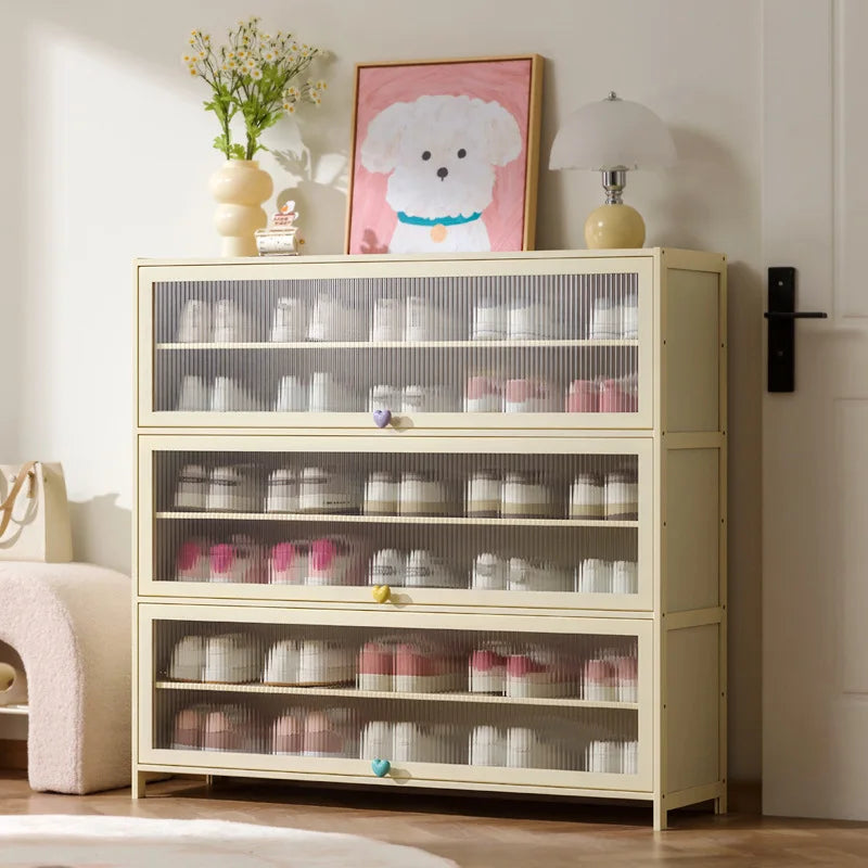 Cream wind dopamine shoe cabinet household simple door multi-layer dust storage shoe rack Oasis Select