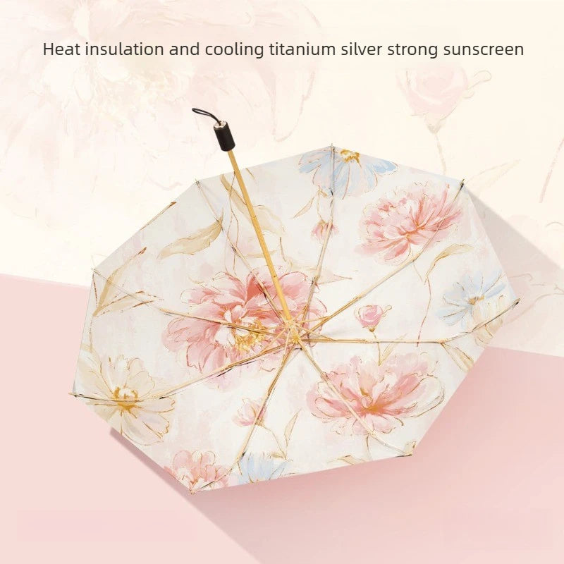 High UV Protection Sun Umbrella Dual Use for Rain & Sun, Windproof Double Layer Folding Umbrella Stylish Design Oasis Select