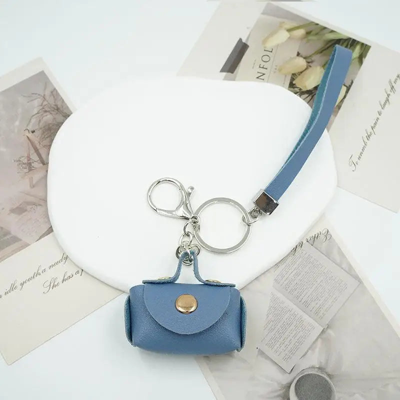 Kawaii Mini Bag Keychain | PU Leather Coin Purse Keyring Pendant Bag Charm Keychain Oasis Select Blue