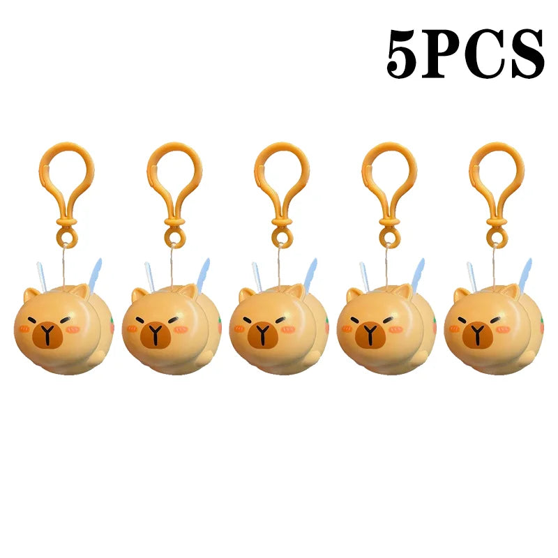 1-20PCS Kapybara Toys Creative Pull String Flying Kapybara Bag Pendant Car Keychain Pendant Decompression Kapybara Doll Keychain Oasis Select Brown-5PCS