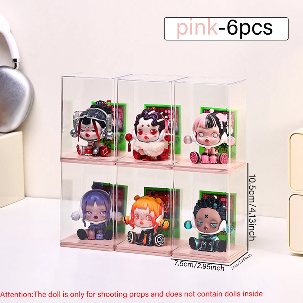 6pcs Acrylic Dust-Proof Colored Base Doll Blind Box Display Box Card Groove Stackable Collectible Crafts Storage Box Handmade Oasis Select 6pcs-pink
