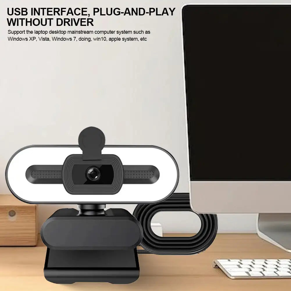 4K HD Webcam with Microphone & Fill Light | Auto Focus USB