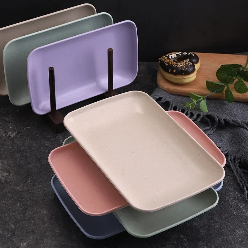 5-Pack Wheat Straw Rectangular Plates – Eco Tableware Set Tableware Plate Set Oasis Select