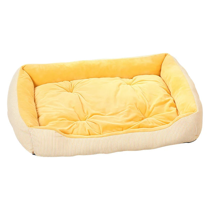 A Simple Striped Pet House Suitable for All Seasons and A Crystal Fleece Cat House Oasis Select yellow L 57x48cm