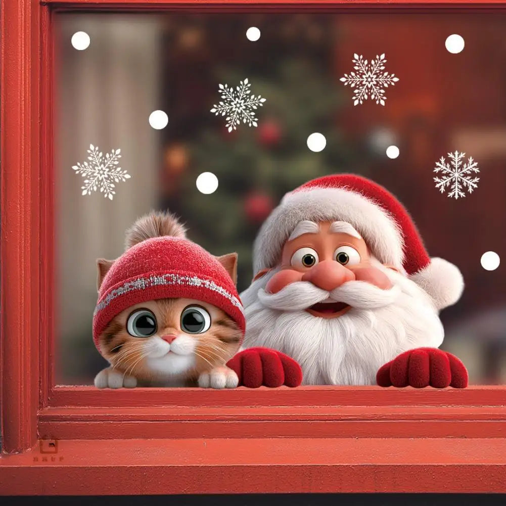 Christmas Window Door Mirror Stickers Santa Claus Cat Snowflake Glass Window Electrostatic Decal for Christmas Party Decoration Oasis Select