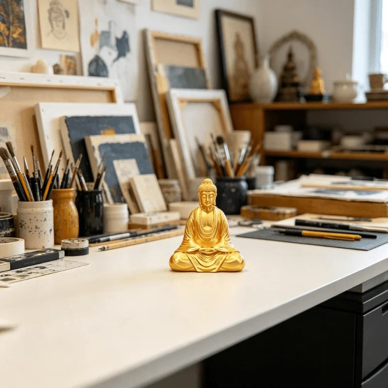 Meditating Buddha Sculpture 3D Printed Gold Finish Feng Shui Shakyamuni Statues Altar Zen Decor Serene Meditating Home Ornaments Oasis Select