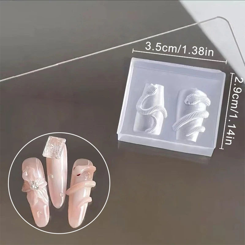 1/3Pcs 3D Nail Silicone Carving Mold Snake DIY Nail Decoration Art Nail Beauty Charm Silicone Nail Mold Nail Nails Products Oasis Select MR-03