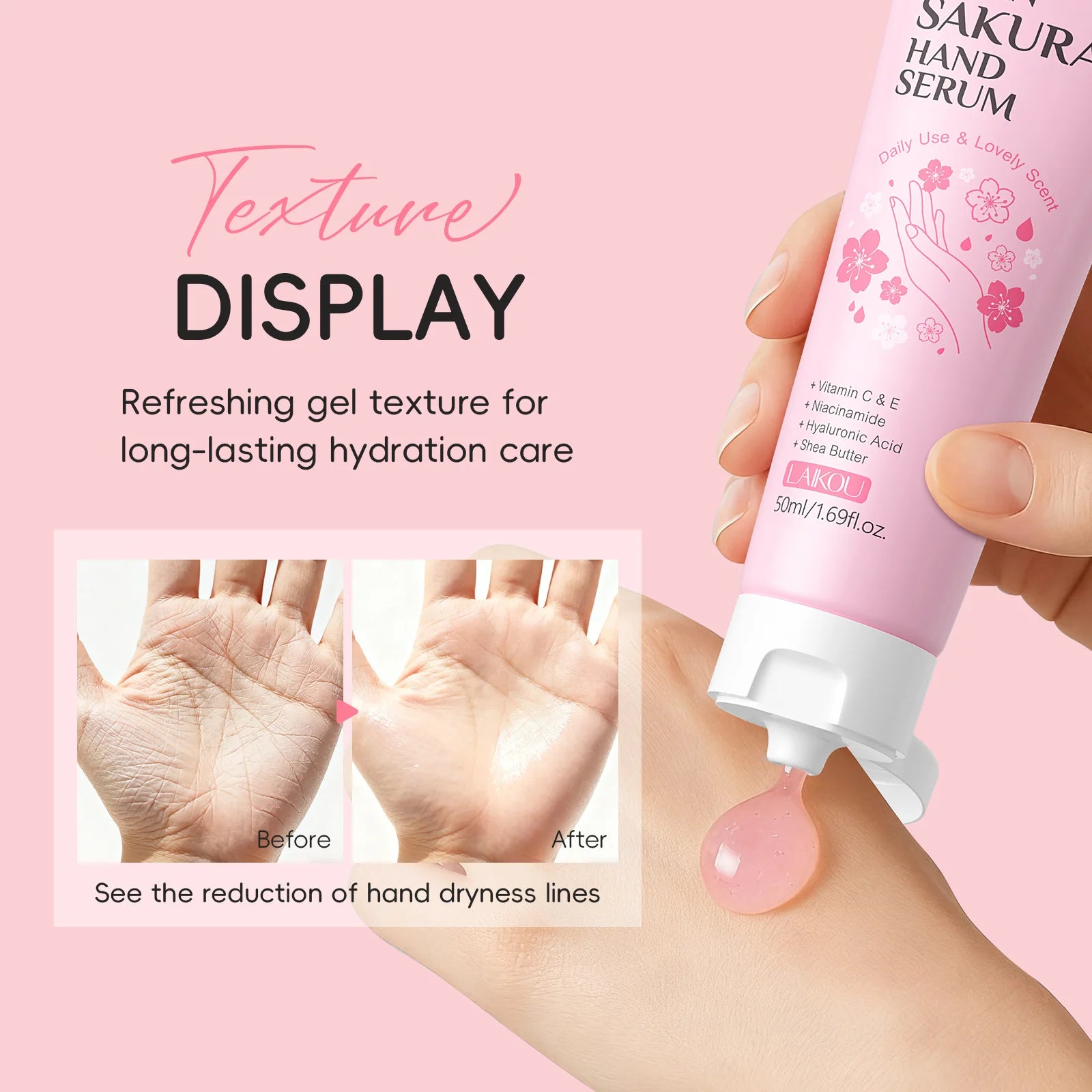 Sakura Cherry Blossom Hand Serum Hyaluronic Acid Brightening Firming Hydrating Anti Aging Hand Cream Absorbs Quickly Skincare Oasis Select