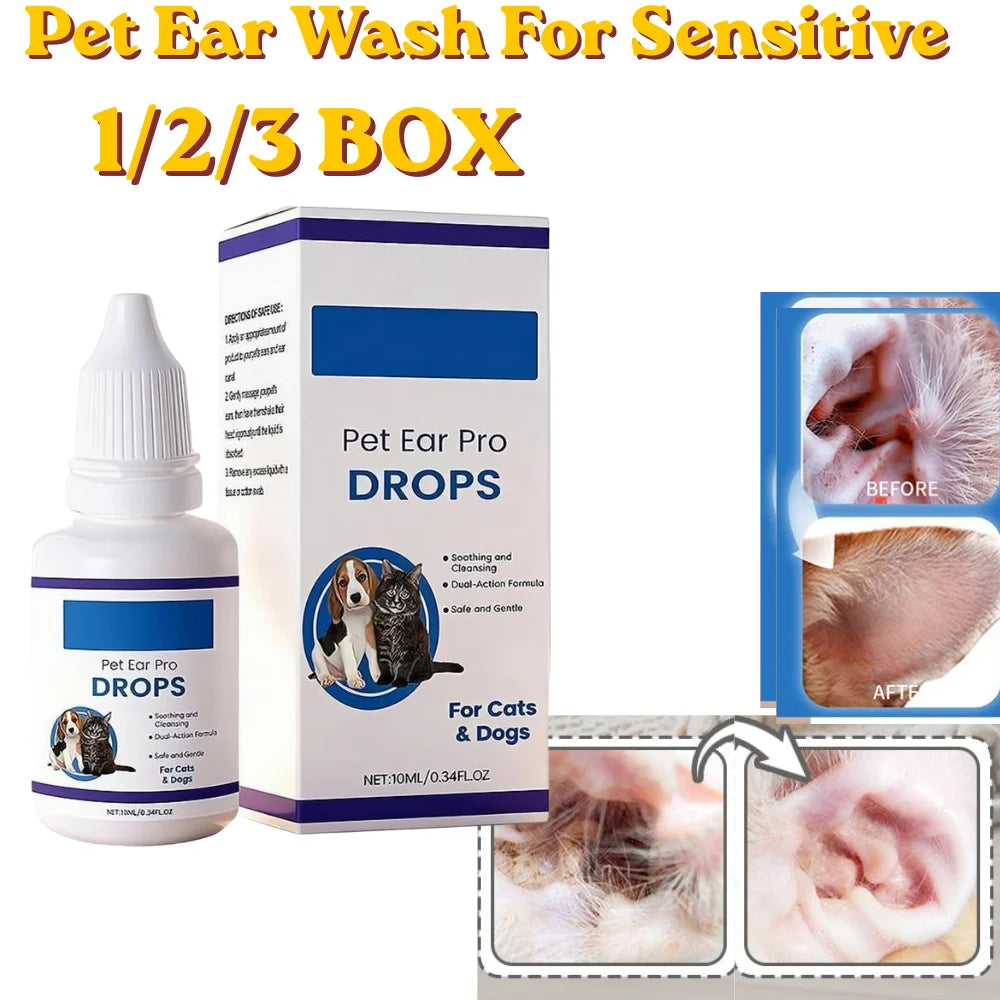 Pet Ear Care Drops For Sensitive Dogs Cats Safe & Effective 1/2/3 BOX Relieve Itching Reduce Odor Pet Earwaxr Cleaning Liquid Oasis Select