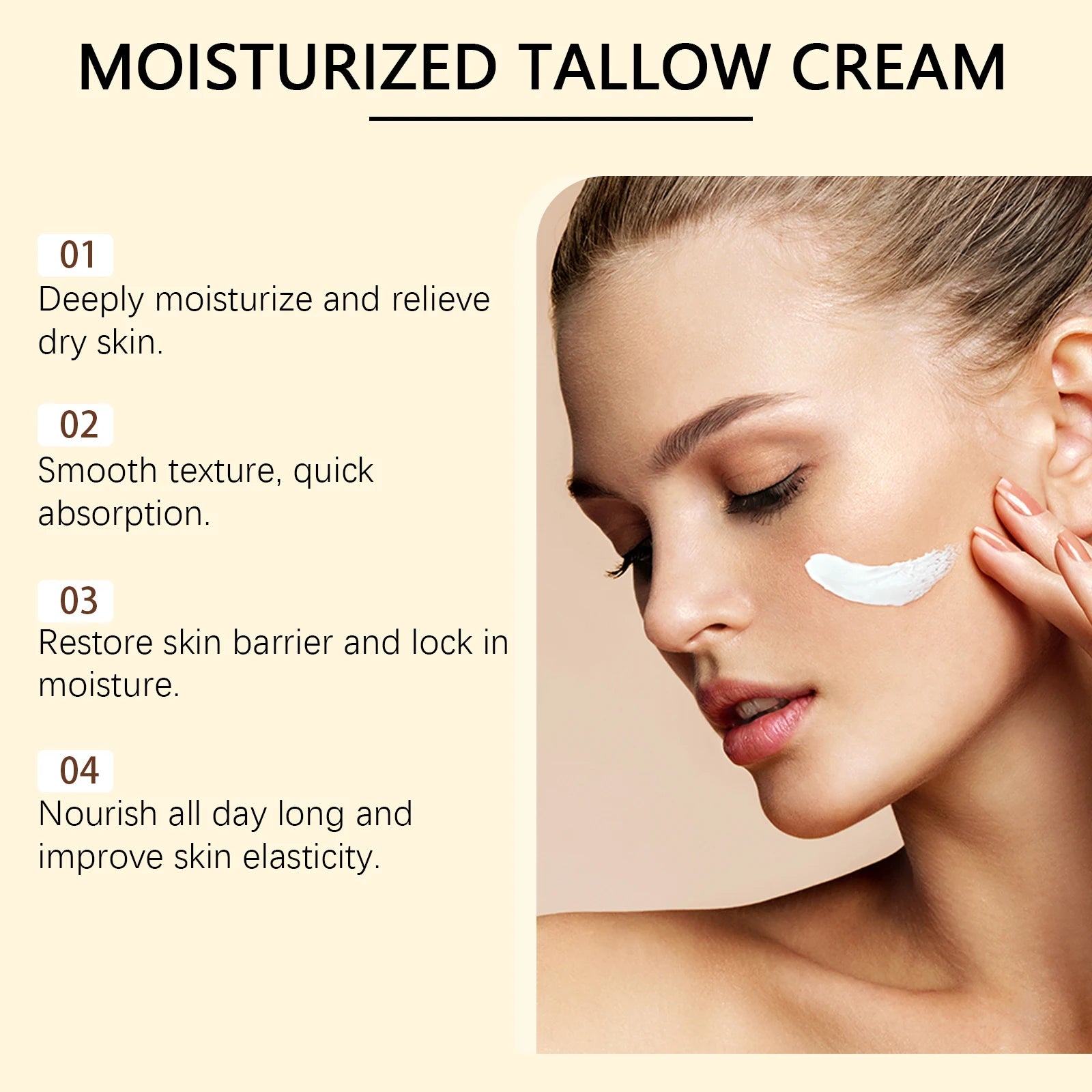 Tallow Moisturizing Cream Butter Moisturizer Softening Facial Delicate Skin Light and Translucent Repair Improve Skin Elasticity Oasis Select