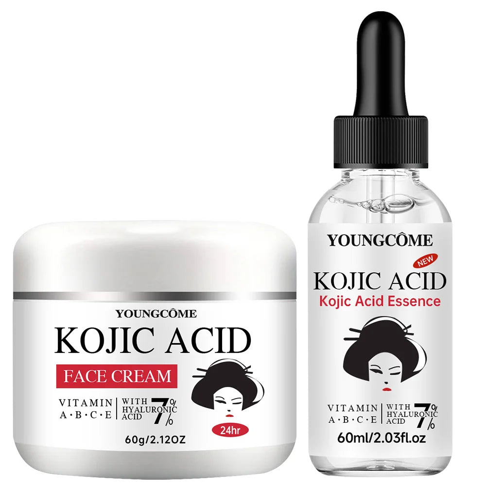 YOUNGCOME Kojic Acid Serum &Cream Bundle - Brightening Set for Dark Spots, Acne Scars, Anti-Aging Evens Skin Tone 2-in-1 Skincar Oasis Select 60and 60ml