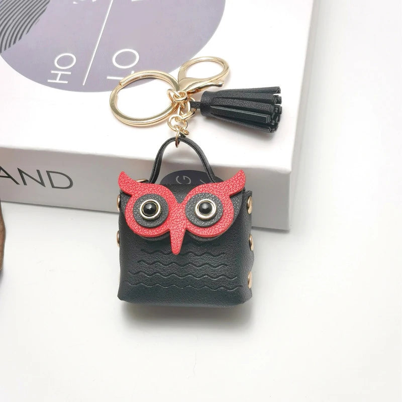SXH 1PC Cute Key Bag Owl Coin Purse Mini School Bag Car Key Chain Pendant Lady Wallet Leather Coin Purses Coin Purse Keychain Oasis Select C