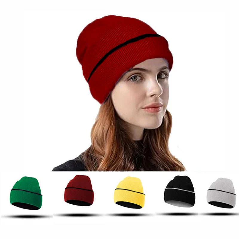 Double layer thick knitted hat, ice hat, skiing hat, jacquard hat, autumn and winter style, color blocked knitted hat, two-color Oasis Select