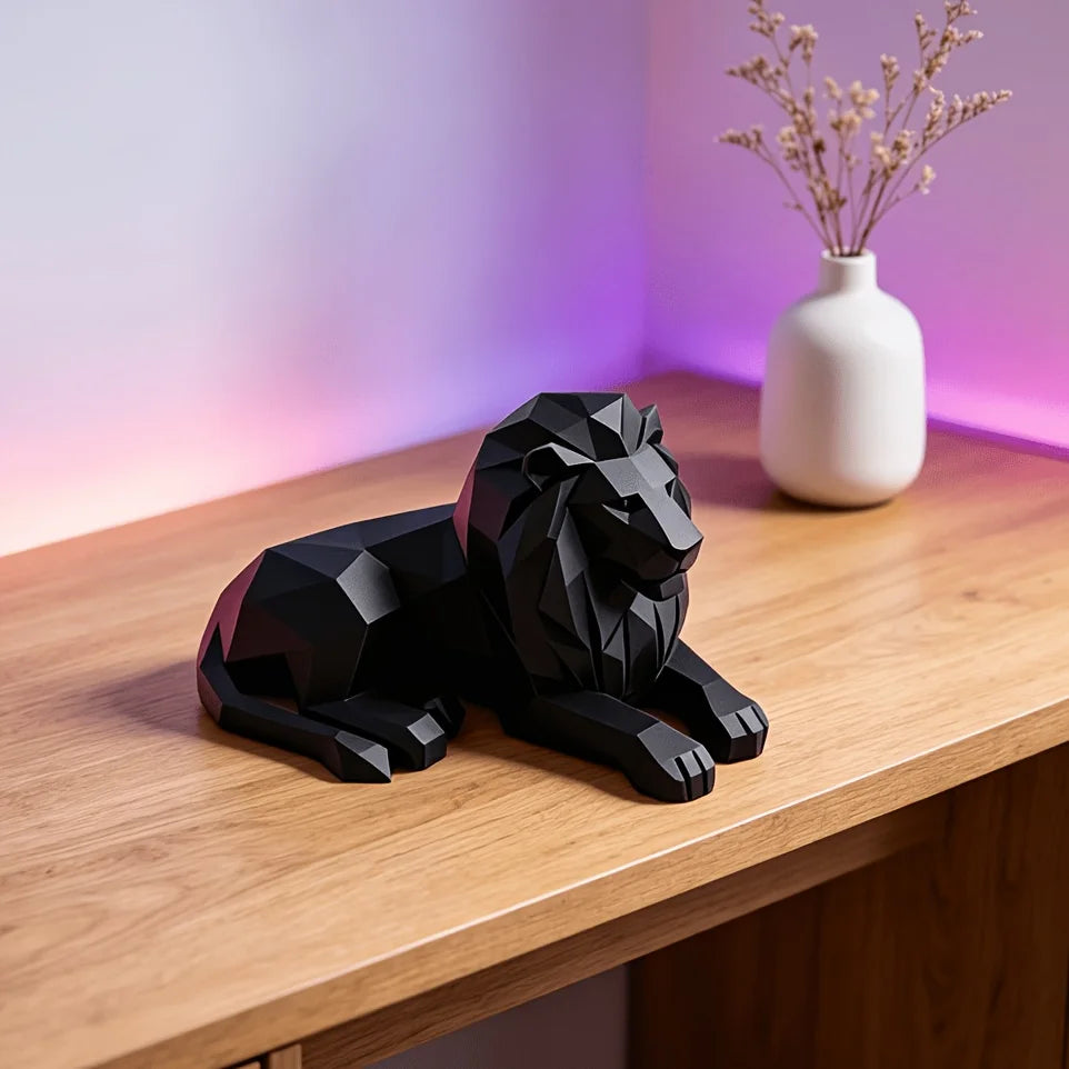 Geometric Lion Figurines 3D Printed Domineering Desktop Craft Ornaments Abstract Lion Sculpture for Modern Home Office Zen Decor Oasis Select Lion black 10x5x5cm