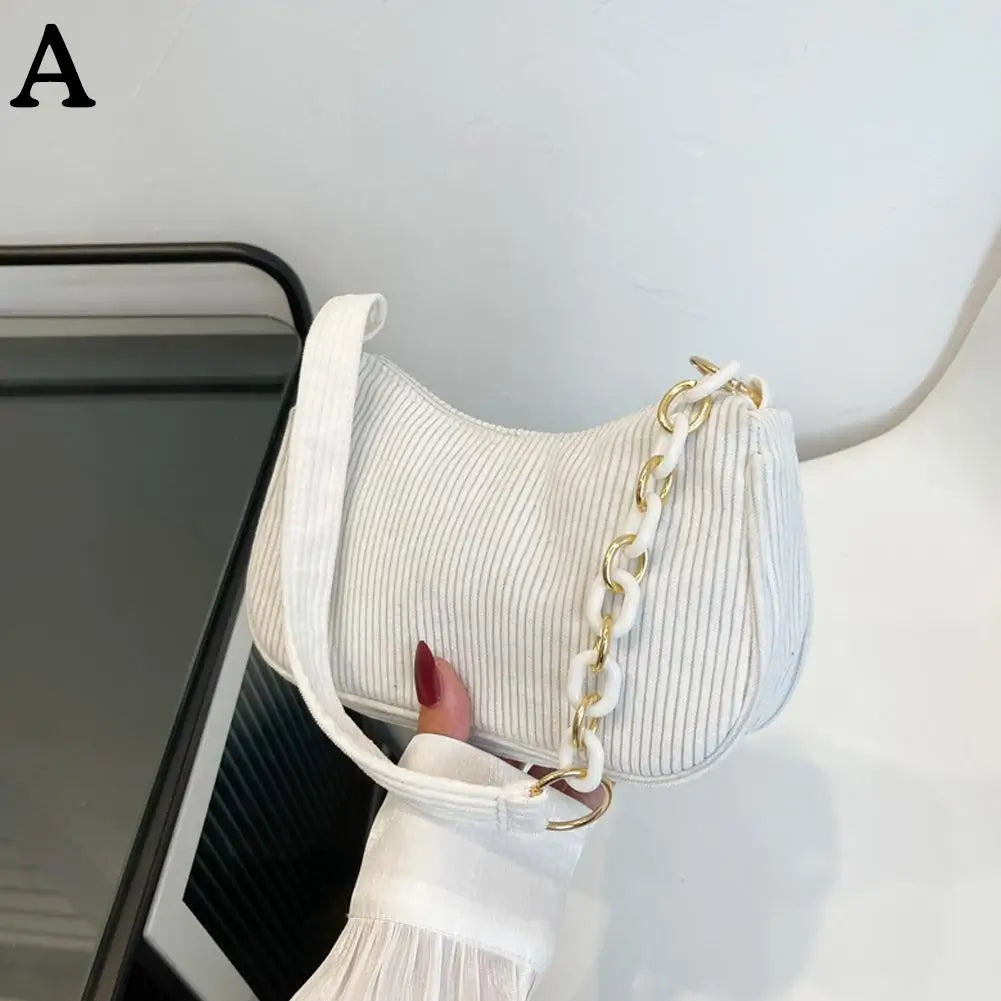 Korean Fashion Vintage Handbags Women Summer Corduroy Underarm Bag Zipper Shoulder Small Bags Female Soft Casual Clutch Handbag Oasis Select A