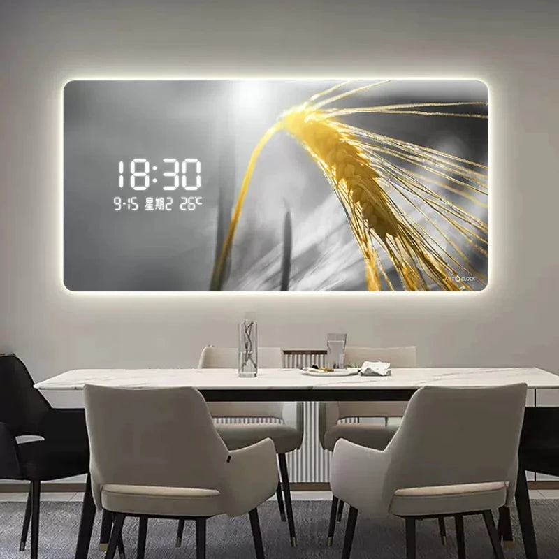 Light Luxury Barley Ear Living Room Decorative Painting Wall Clock Sofa Background Wall Luminous Electronic Clock Oasis Select