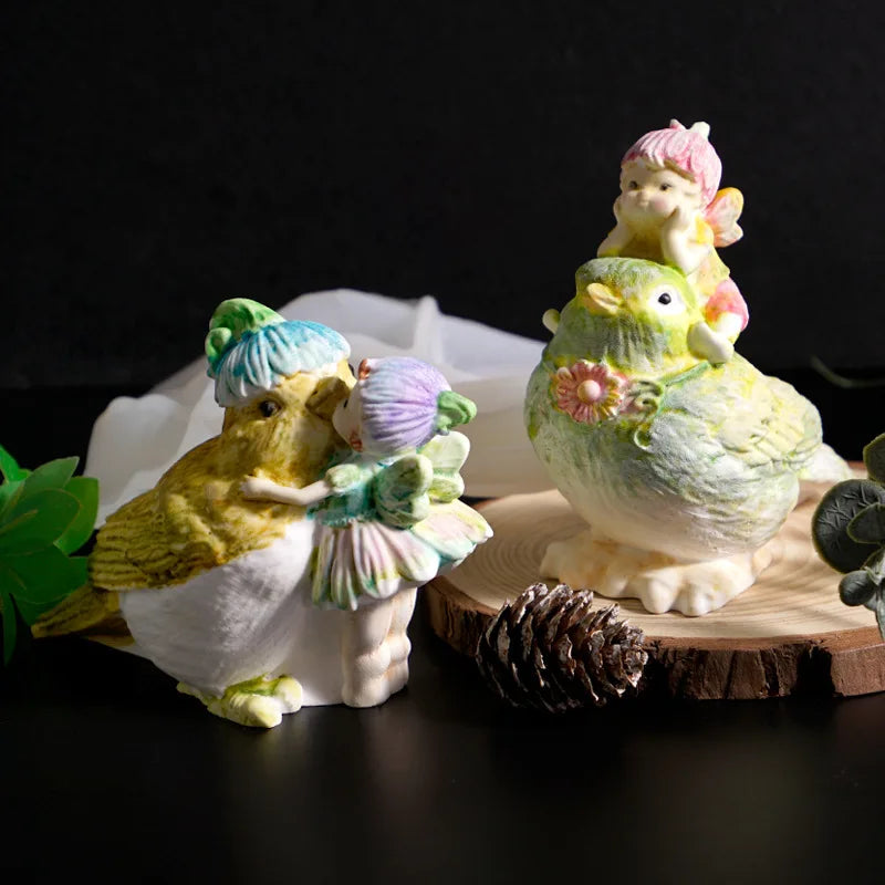 3D Bird Flower Fairy Silicone Mold Pastoral Spirit Bird Ornament Candle Mold DIY Plaster Silicone Mold Oasis Select