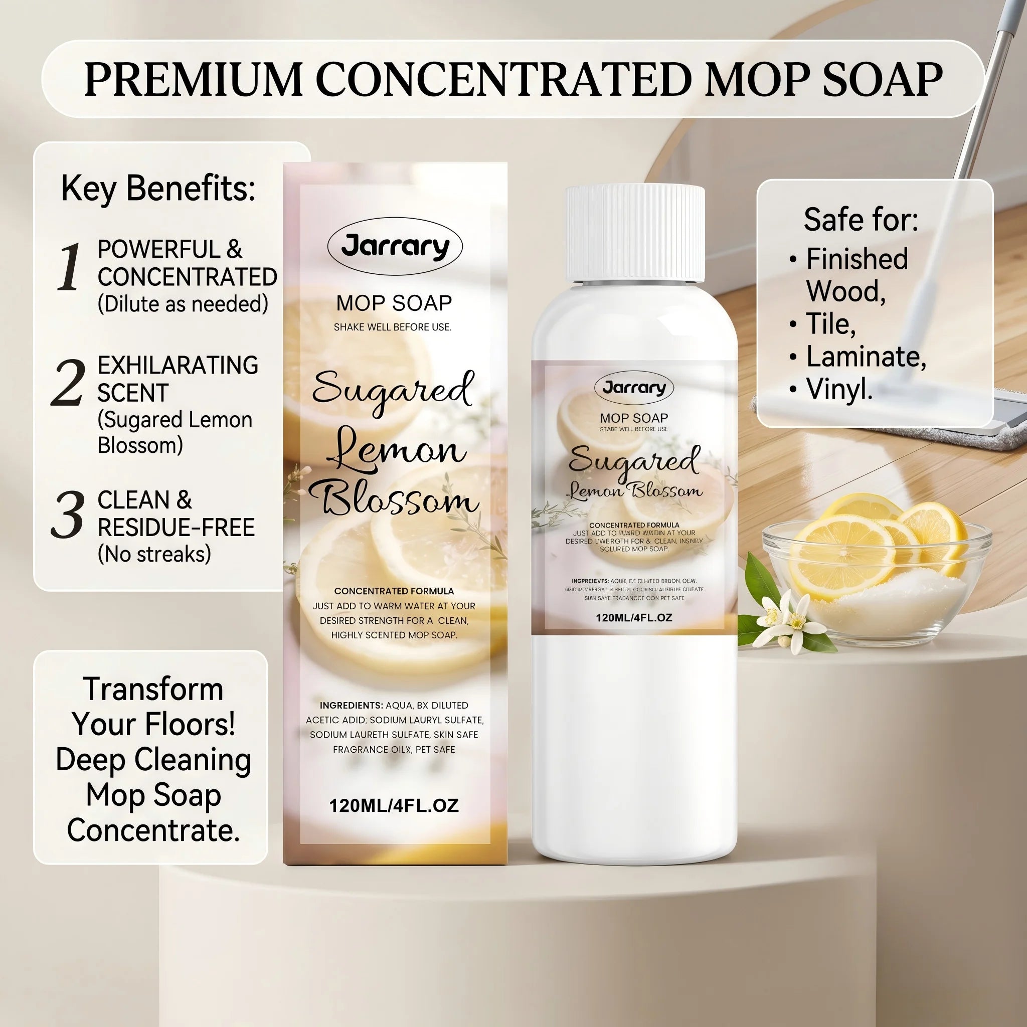 Mop Soap Floor Cleaner for Tile Hardwood and Laminate Cuts Grease and Grime Long-Lasting Fresh Scent Pet-Friendly Floor Cleaning Oasis Select