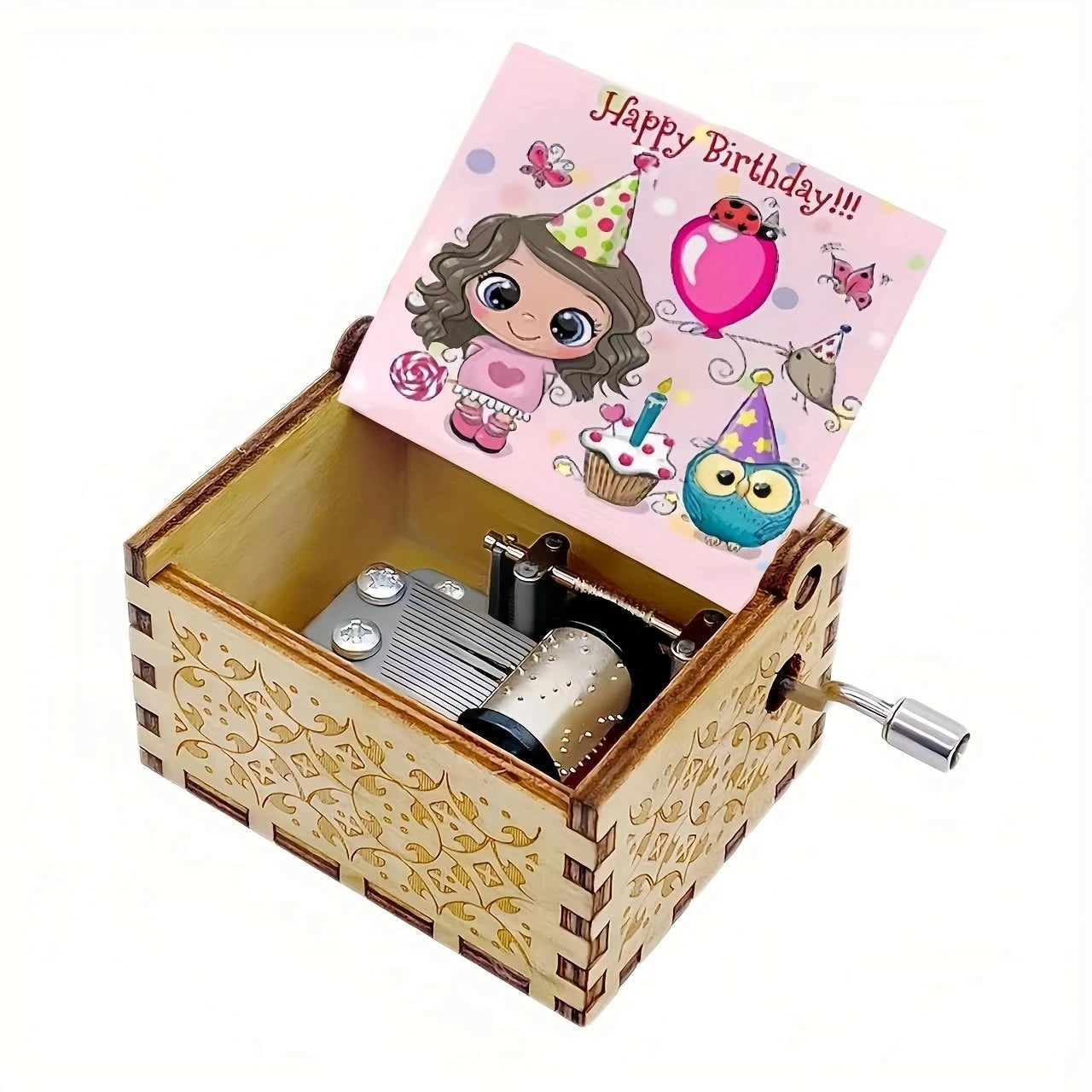 Happy Birthday, Music Hand cranked Music Box, Creative Ornament, Colorful Birthday Gift, Wooden Music Box Oasis Select 5