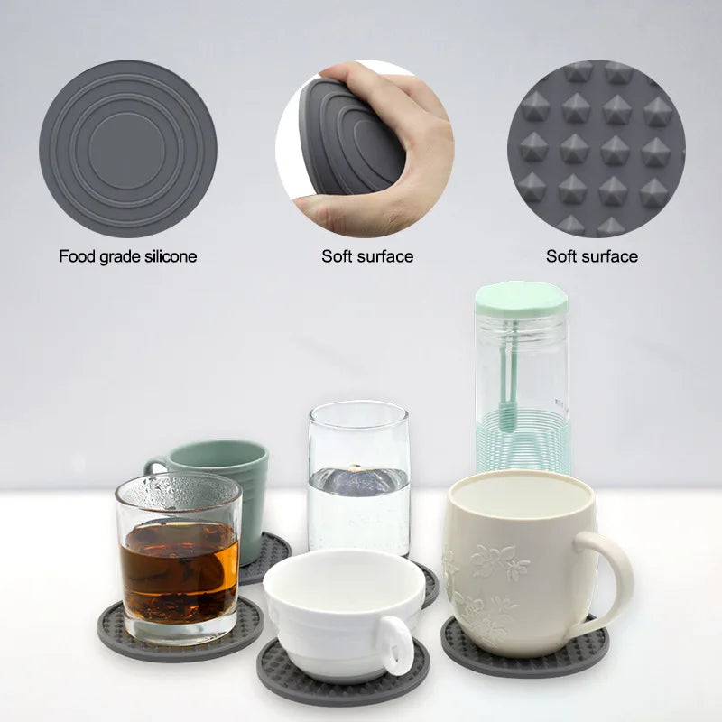6pcs Silicone Coasters Round Heat Resistant Rubber Tea Cup Mat Drink Coffee Mug Glass Beverage Holder Pad Decor Table Mat 10cm Oasis Select