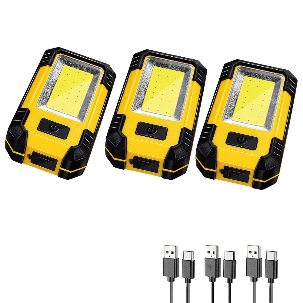 4000mah Led Work Light Rechargeable Super Bright COB Flashlight With Magnetic Portable Outdoor Camping Lantern Emergency Lamp Oasis Select 3PCS