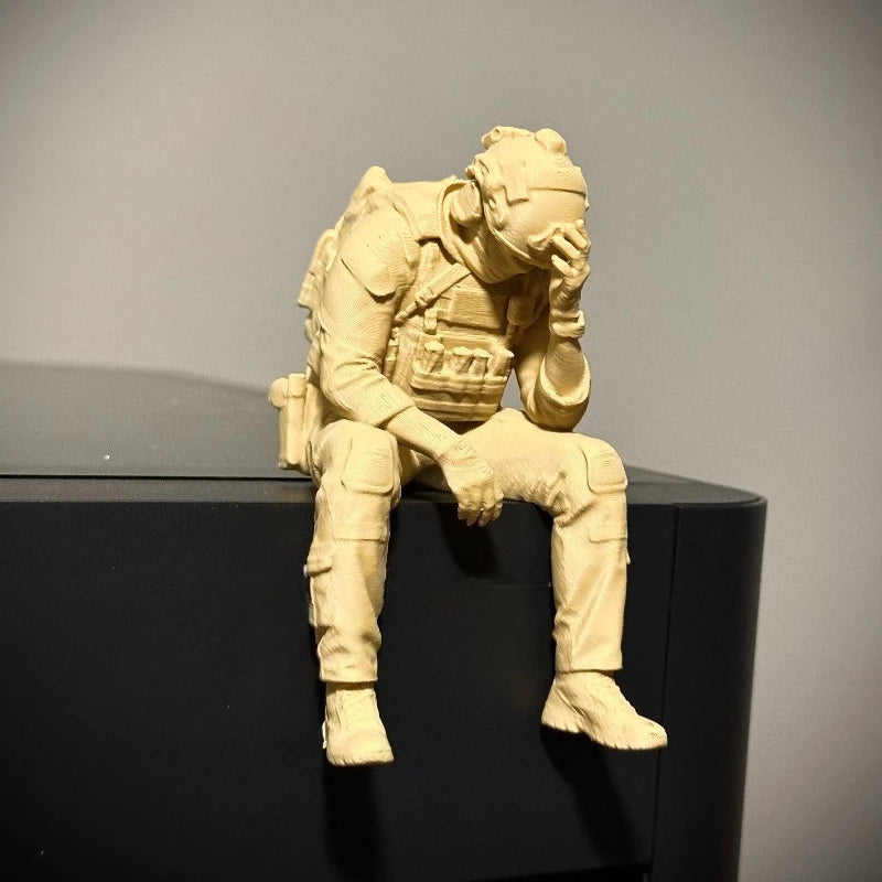 Military Style Sitting Soldier Figurine 3D Printed Miniature Tactical Gear Desk Ornaments Home Office Bookshelf Decor Craft Gift Oasis Select