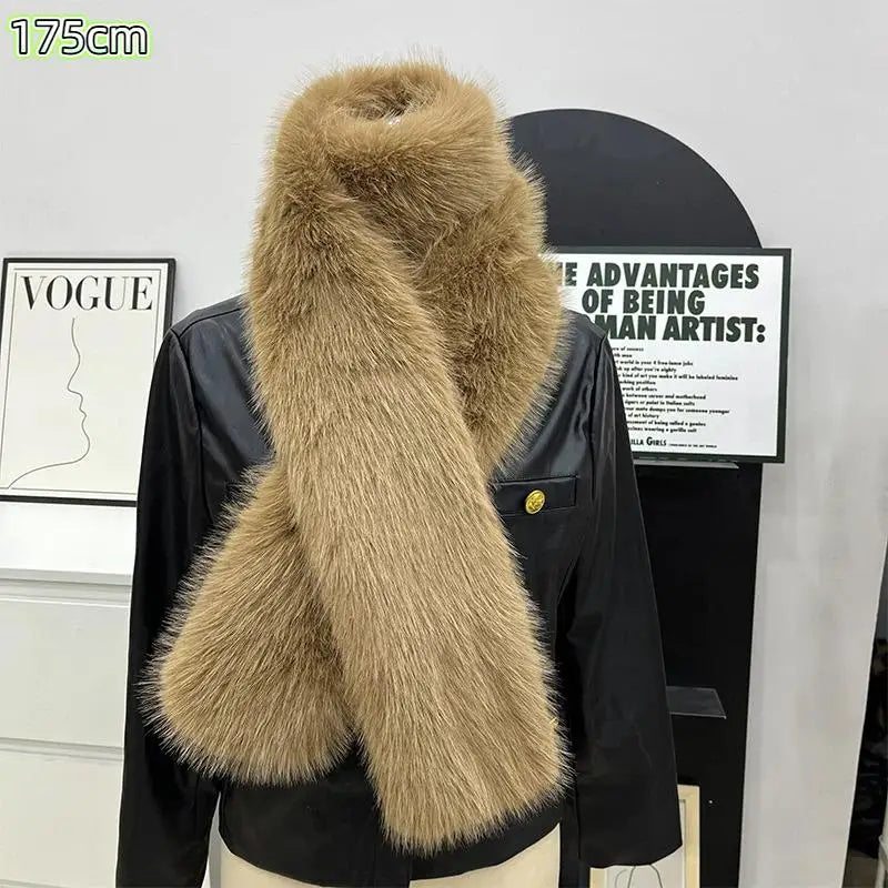 Women's Faux Fur Long Scarf – Fluffy Plush Winter Wrap Shawl