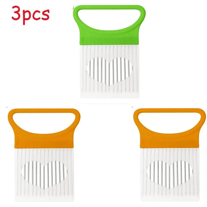 1-4pcs Stainless Steel Onion Holder Slicer Needle Fork Vegetable Fruit Slicer Tomato Cutting Holder Kitchen Tools Accessories Oasis Select mix-3pcs 2