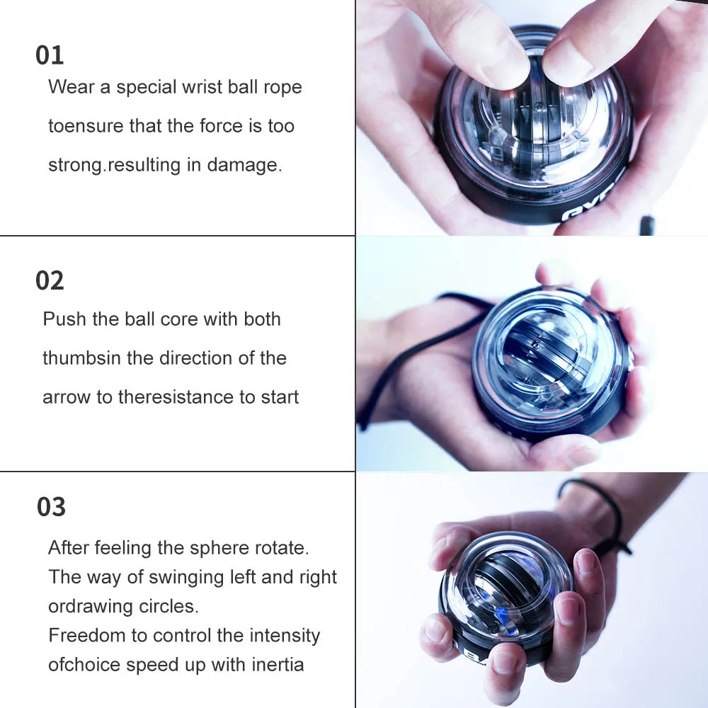 LED Gyroscopic Power Trainer Ball Autostart Wrist Ball Arm Hand Muscle Force Fitness Equipment Gym Training Gyro Range Oasis Select
