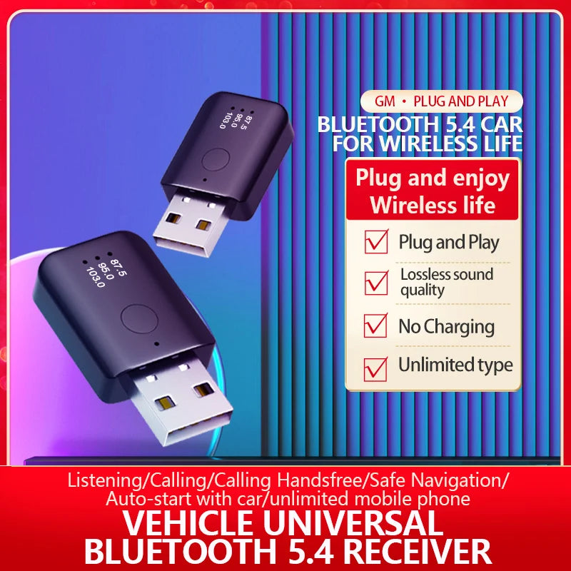 Bluetooth 5.4 FM Transmitter With Mic Handsfree Call USB Wireless Adapter Lossless Stereo Music Audio Receiver For Car FM Radio Oasis Select