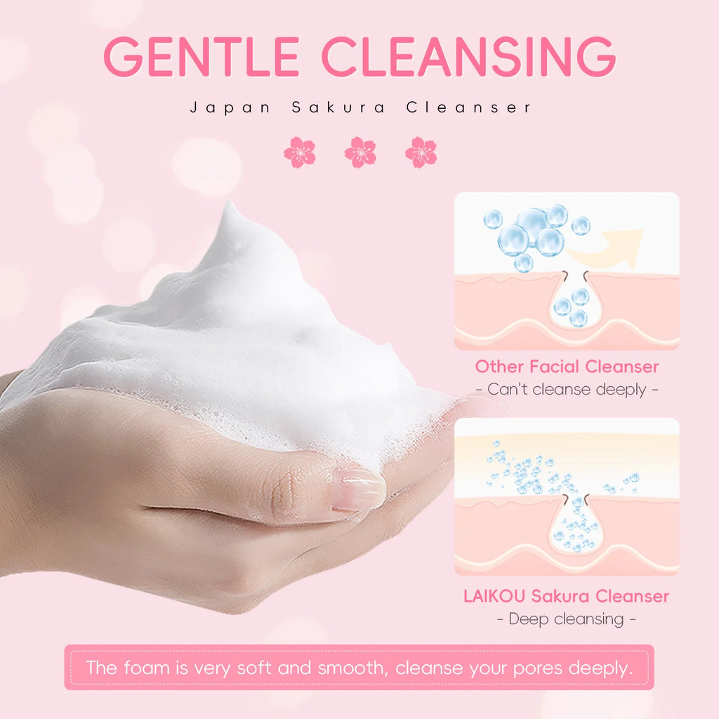 LAIKOU Sakura Facial Cleanser Foam Face Wash Remove Blackhead Moisturizing Shrink Pores Deep Cleaning Oil Control Skin Care 50g Oasis Select