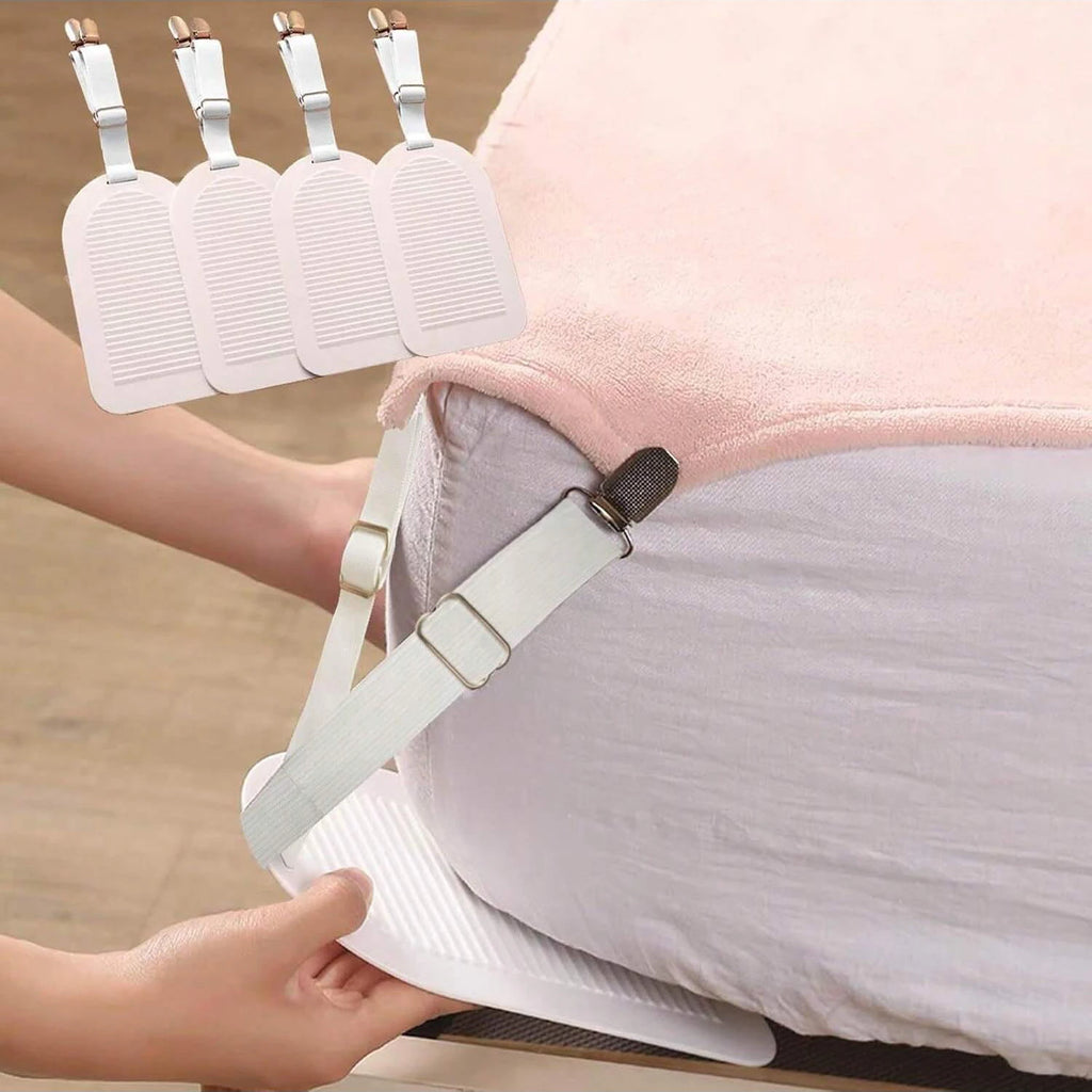 Bed Sheet Clips Adjustable Bed Sheet Holder Straps Set of 4 Elastic Fitted Bedding Clips Fasteners for Home Hotel Fur Remover Oasis Select