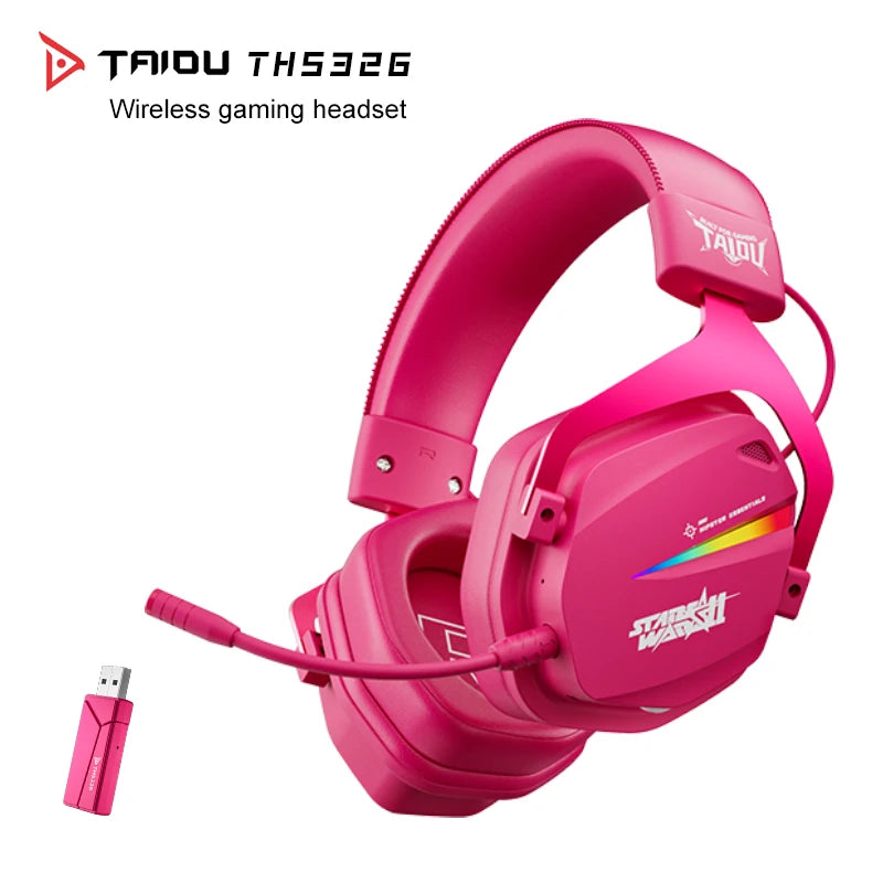 TAIDU THS326 Armor Gaming Headset 4 Mode 2.4G BT5.4 Wired 7.1 Surround Sound 50mm Driver 1000mAh Battery ENC Mic RGB Light Oasis Select THS326-Berry red