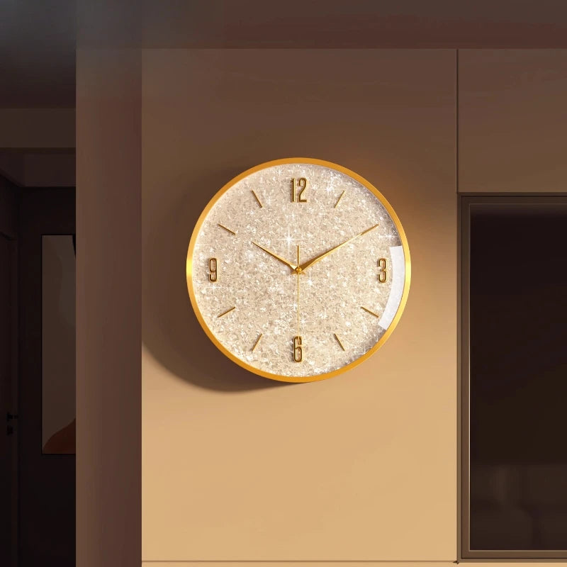 Gold Frame Shiny Dial Wall Clock Modern and Simple Home Decoration Fashionable Living Room Home Clock Decor Oasis Select