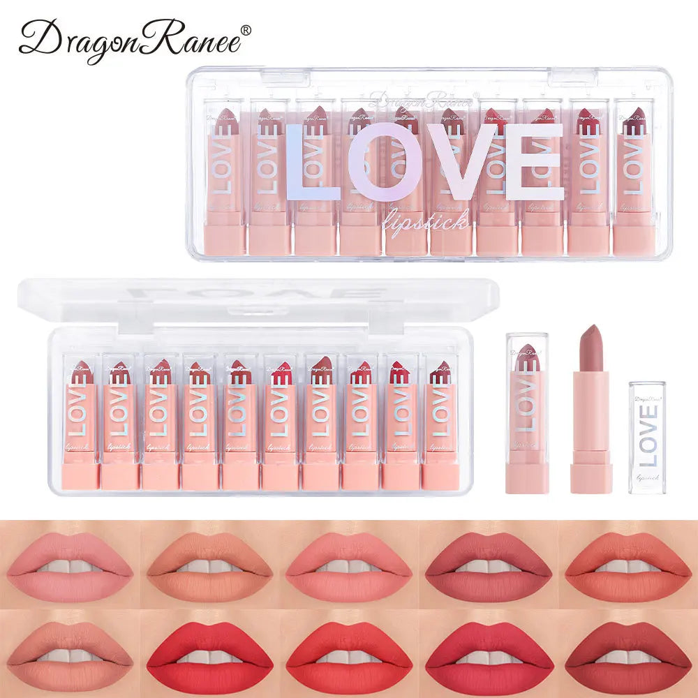 Dragon Ranee Mini Matte Lipstick Set – 10 Colors Velvet Finish
