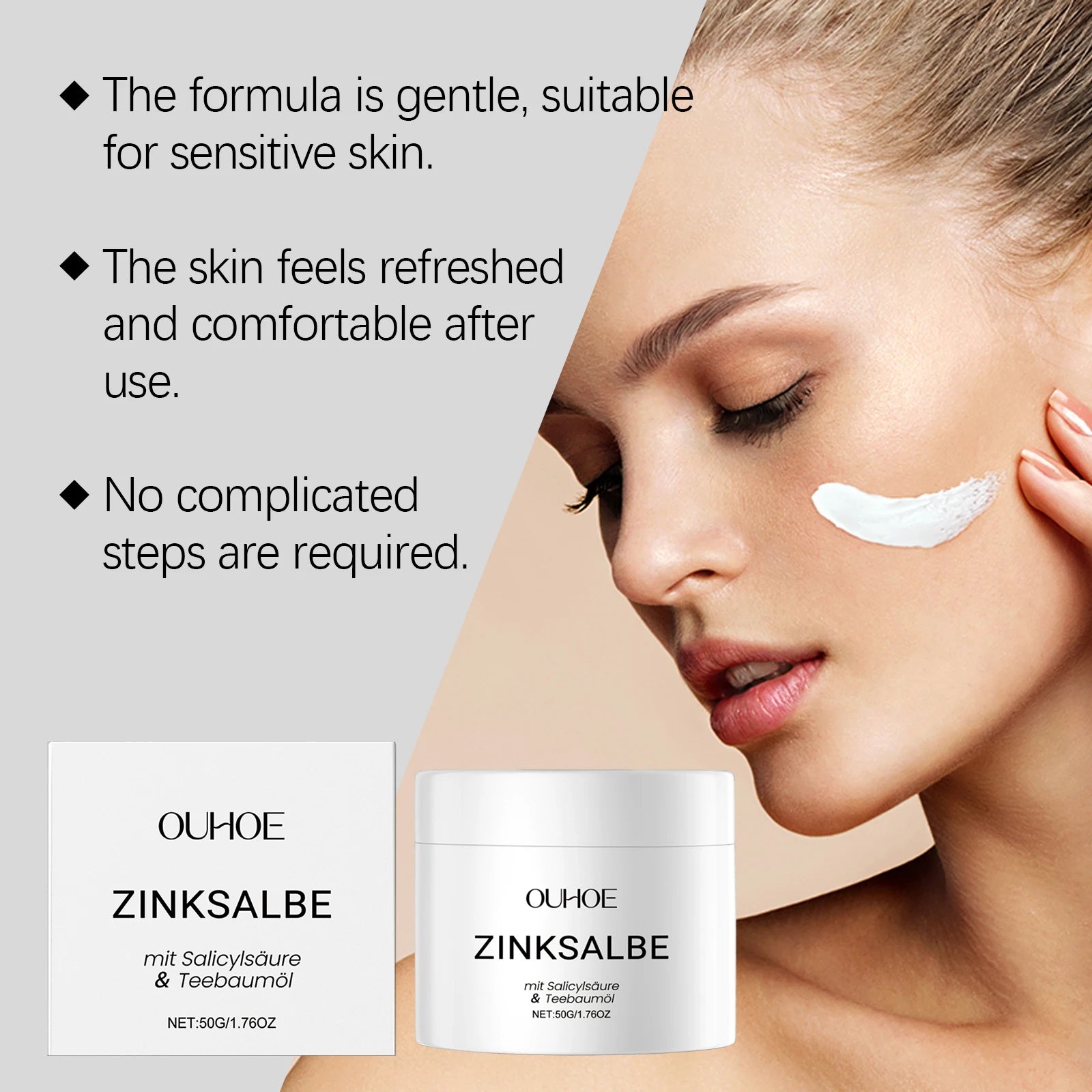 OUHOE Zinc Acne Cream – Pimple Marks, Pores & Oil Control 50g Acne Treatment Cream Oasis Select