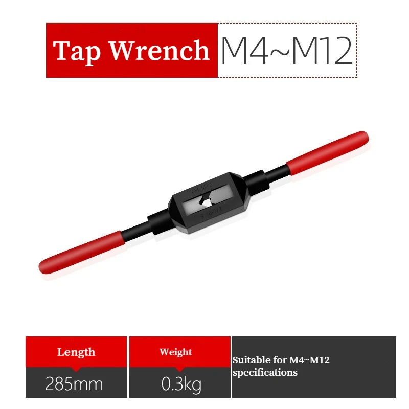 JUSTINLAU 1PC M1-M33 Metric High Carbon Steel Wire Cone Reamer Manual Threading Tool with Adjustable Tap Wrench Handle Hand Tool Oasis Select M4-M12